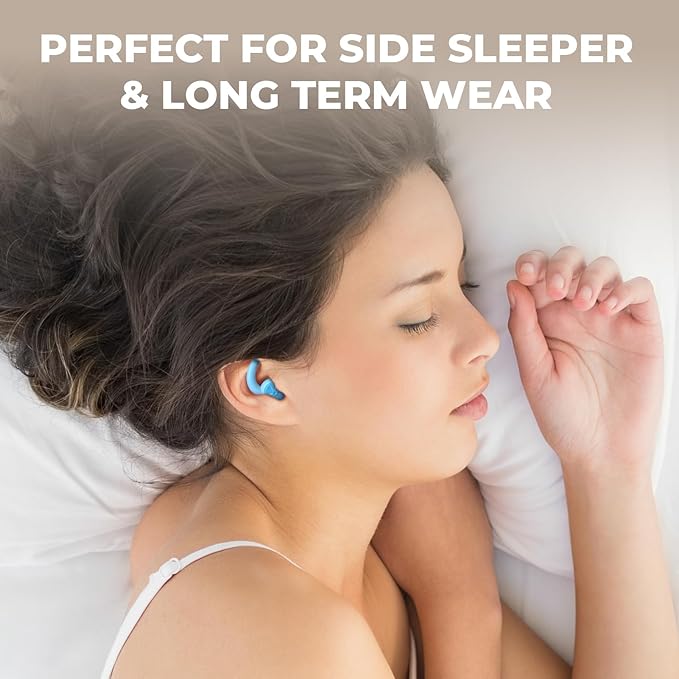 Ear Plugs for Sleeping: Reusable Earplugs for Sleep, Snoring Blocking, Concert, Travel, Airplane, 2 Pairs Washable Soft Silicone Noise Cancelling Ear Plugs (Light Blue)