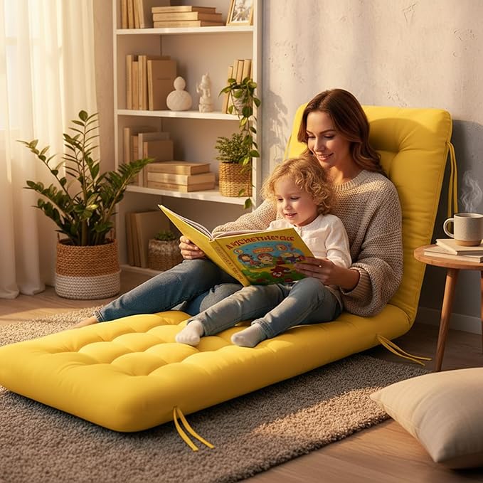 Long Floor Cushion Large Floor Cushion with Brushed Cotton 74.8 x 27.5 x 3.15 in Jumbo Lounger Pillow for Outdoor Indoor Bay Window Meditation Yoga Reading Sleeping(Yellow)