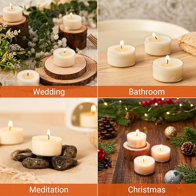 Crenovo Tea Lights Candles 200 Pack, Natural Soy Wax Tealights Candles Bulk 6 Hours Non-Toxic, Long Burning, Unscented Small Votive Cup Candles for Wedding, Party, Dinner, Emergency