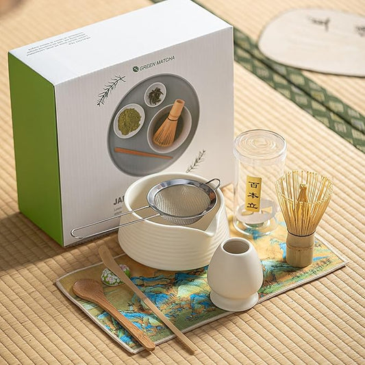 Ceramic Matcha Whisk Set, Complete Matcha Set-8PCS for Ceremonial Grade Matcha, Tea Gifts for Tea Lovers for Christmas, Birthday, Halloween (Pure White)