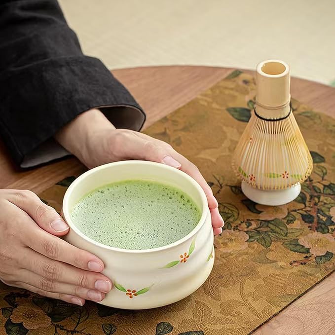Ceramic Matcha Whisk Set, Complete Matcha Set-8PCS for Ceremonial Grade Matcha, Tea Gifts for Tea Lovers for Christmas, Birthday, Halloween (Light Cream Color)