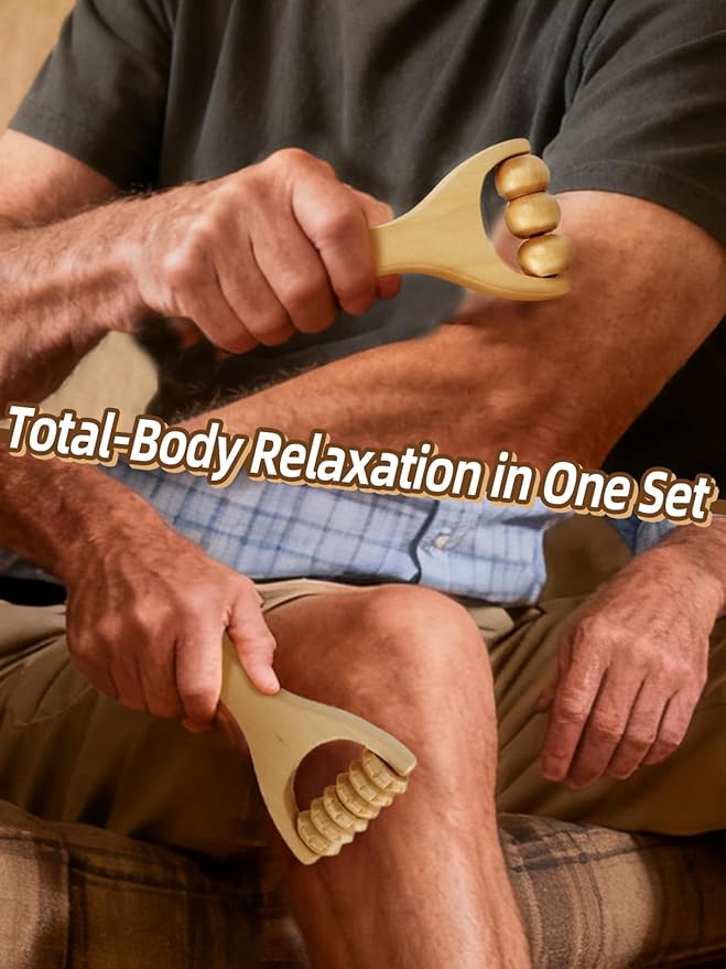 Aulock Double Foot Roller Massager Kit for Plantar Fasciitis Relief - 3 pcs Wooden Anti-Slip Feet Massager for Neuropathy Pain, Christmas Useful Gifts for Mom, Dad