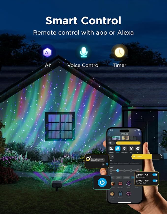 Govee Outdoor Projector Light, Upgraded Aurora Star Projector with 16 RGB Patterns, 50+ Scene Modes for Indoor & Outdoor Holiday Decor, Works with Alexa, Google, Matter, IP65 Waterproof