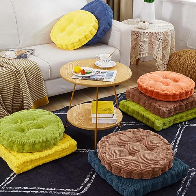 Large Square and Round Floor Cushions for Adults 2 Pack Meditation Floor Pillow Sky Blue Corduroy Floor Seat Pillows Cushion for Living Room Balcony Tatami Yoga,18x18 Inch