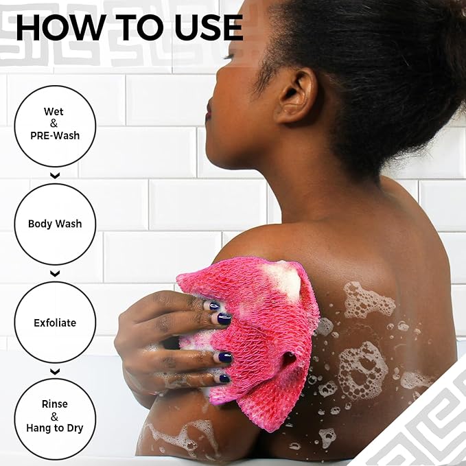 African Net Authentic - 2 Pieces Real African Exfoliating Sponge with Knots - African Net Wash Cloths for Body Scrubber Exfoliator Pink & BabyPink- Back Scrub for Shower Bath Accessories
