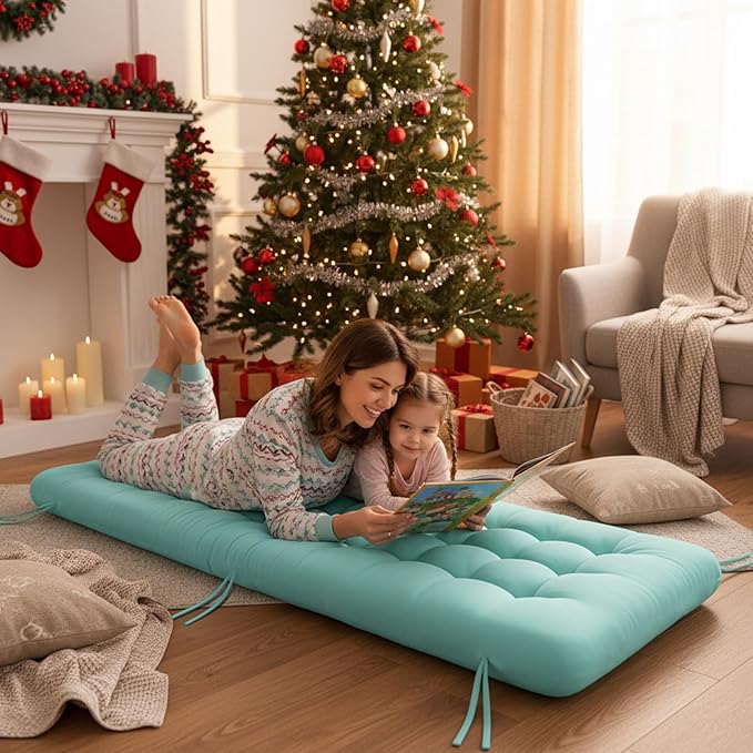 Long Floor Cushion Large Floor Cushion with Brushed Cotton 74.8 x 27.5 x 3.15 in Jumbo Lounger Pillow for Outdoor Indoor Bay Window Meditation Yoga Reading Sleeping(Cyan)