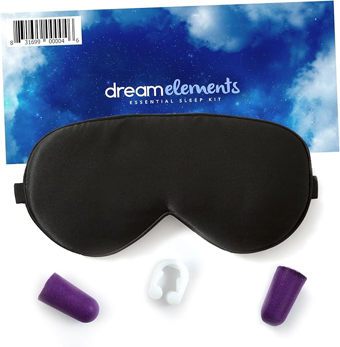 Sleep Mask - 100% Pure Mulberry Silk Eye Mask - with Foam Ear Plugs & Anti Snoring Nose Clip - for Men & Women - Great for Travel - Hypoallergenic Mask