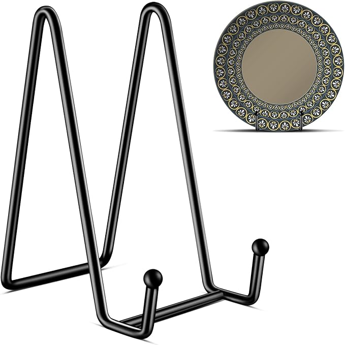 Kruodop 3 Pack 6 Inch Plate Stands for Display, Plate Holder Display Stand, Picture Frame Stand Black Metal Frame Holder Stands for Book,Small Easel,Decorative Plate,Photo and Platter,Tabletop Art