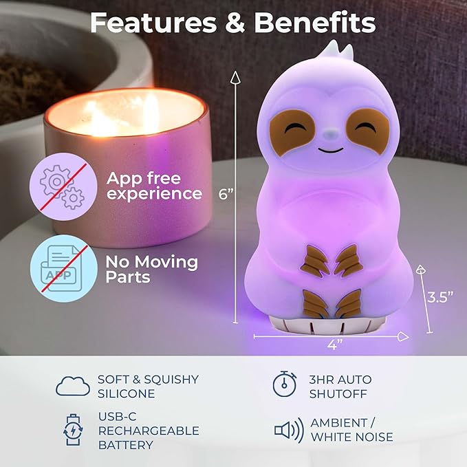 Mindsight 'Breathing Buddha' Guided Visual Meditation Tool for Mindfulness | Slow Your Breathing & Calm Your Mind for Stress & Anxiety Relief | Perfect for Adults & Kids (Multicolor, Sloth (Sound))