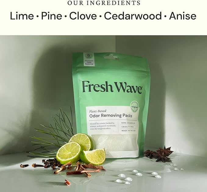 Fresh Wave Original Odor Eliminating & Deodorizing Packs - Bag of 6 & Fresh Pod Case - Safer Odor Relief for Small Spaces, Natural Plant-Based Odor Eliminator, Odor Absorbers for Home