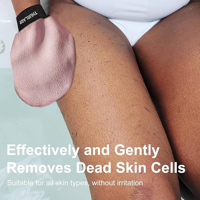 Korean Exfoliating Mitt, Exfoliating Glove, 3 Pack Viscose Fiber Body Scrub Gloves, Dead Skin Remover for Smoother Skin, Self-Tan Prep and Removal, Peach Pink Purple