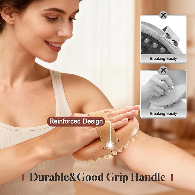 2 PCS Meridian Massage Brushes, Wood Therapy Massage Tools with Essential Oil, Handheld Meridian Brush for Belly Fat, Full Body Relaxation Cellulite Pressure Brushes for Legs, Arms, Back (Brown)