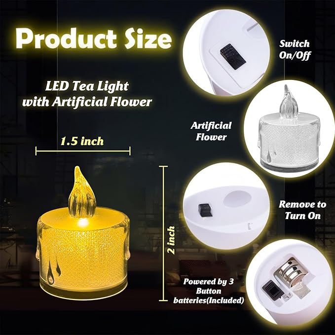 1000Pieces Artificial Rose Petals with 24 Pack LED Tea Lights Candle, Flameless Battery Operated Candles,Romantic Decorations Special Night Set for Valentines, Wedding Decor