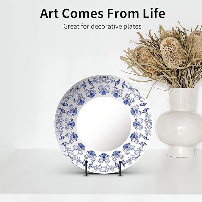 Kruodop 4 pack of 12 inch plate stands for display, black metal frame holder stands for plates, picture frames, books, small easels, decorative plates, photos, platters, and tabletop art(black)