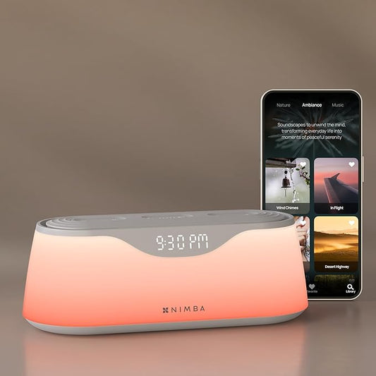 Nimba OFLO Sunrise Alarm Clock with 35 Expertly Tuned Soundscapes & 6 Natural Light Modes - Light Therapy Wake-Up Clock for Heavy Sleepers, App Control Bedside Sound Machine with Soothing White Noise