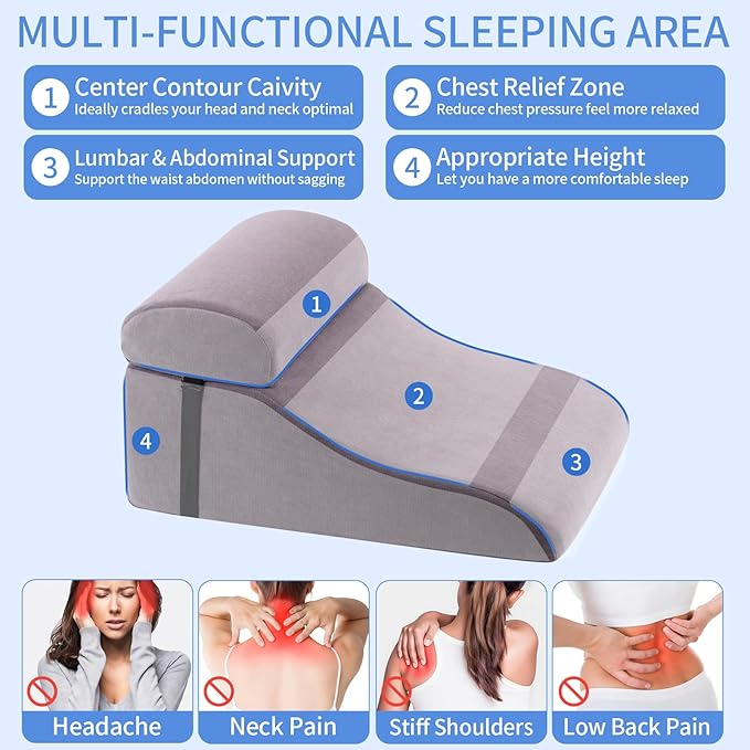 Reading Pillow for Bed Adult, Memory Foam Wedge Pillow Headboard with Adjustable Lumbar Support Backrest Cushion for Sitting in Bed/Resting/Bedrest, Couch or Floor, Gray