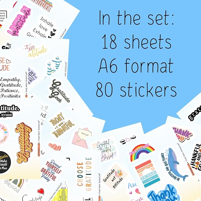 BulbaCraft Gratitude Stickers for Water Bottle and Laptop - Inspirational Party Favors & Decorations, Waterproof Vinyl Positive Decals, Thankfulness Stickers Laptop Decals, Gifts for Women & Men