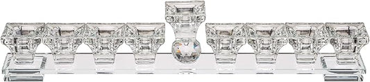 Crystal Elegant Hanukkiah 9 Branch: Modern, Elegant Jewish Hanukkah Replica Candelabra Candleholder Stand, 15 * 3.93"