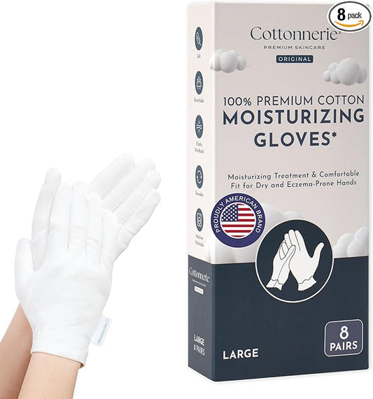 8 Pairs Cottonnerie Cotton Gloves for Dry Hands Sleeping, Moisturizing Gloves Overnight, Hand Moisturizer Gloves, Moisture Gloves for Dry Hands Overnight, Sleeping Gloves, Eczema Gloves, Large