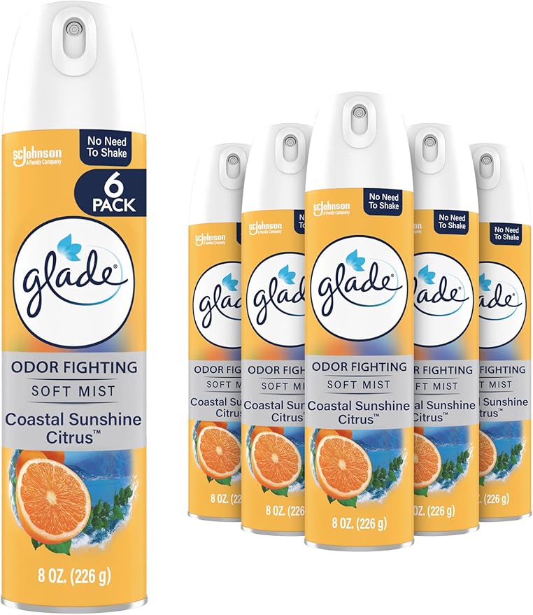 Glade Air Freshener Room Spray, Coastal Sunshine Citrus Scent, Odor Fighting to Deliver Long Lasting Freshness, 8 Oz, 6 Count