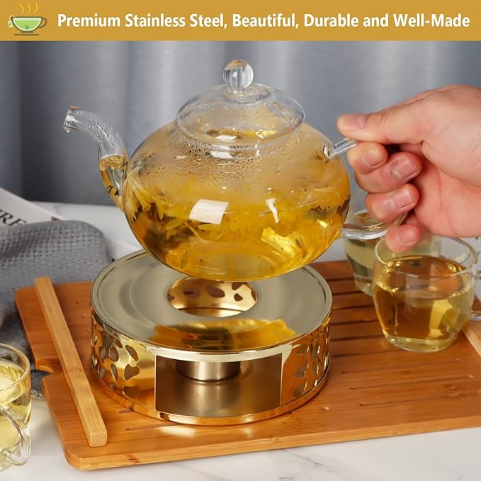 KAYCROWN Teapot Warmer, Stainless Steel Tea Warmer with Candle Holder, Candle Heater for Heating Tea, Coffee and Milk, Universal Teapot Heater