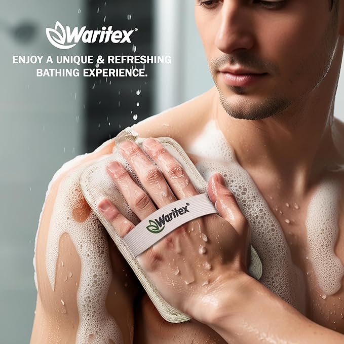 Waritex Egyptian Loofah Rectangular Body Scrubbers with Hand Strap, Exfoliating Bath Pads Made from Natural Egyptian Loofah Fibers, Gentle Deep Cleansing for Men and Women in Shower 2 Count (1 Pack)