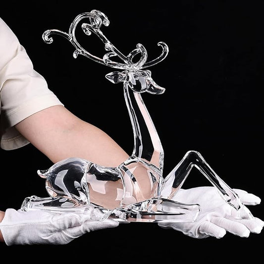11" Tall Acrylic Christmas Reindeer Figurine - Elegant Clear Large Reindeer Ornaments for Christmas Indoor Decor, Holiday Centerpiece, Living Room, Fireplace, Table Display (Clear Sitting Reindeer)