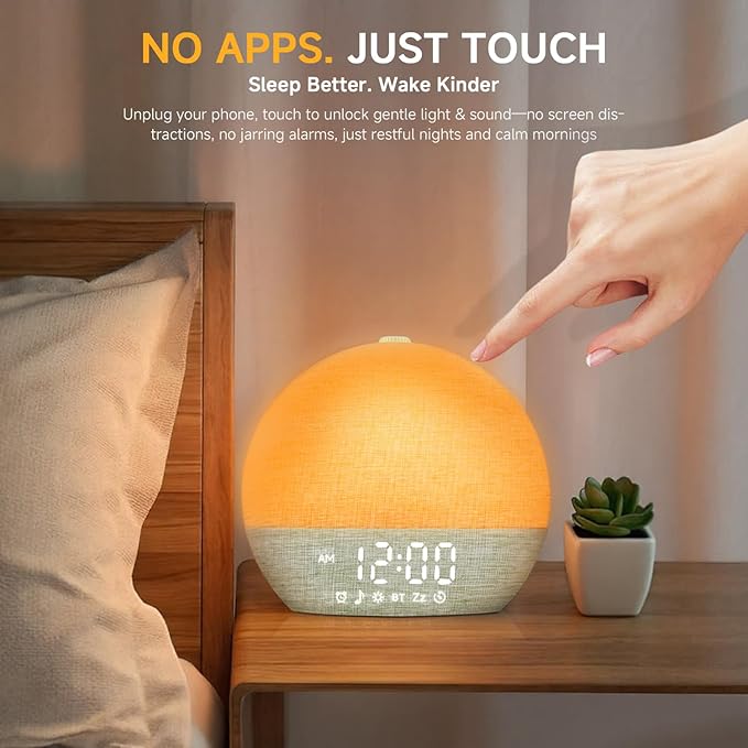 Sunrise Alarm Clock White Noise Sound Machine for Bedroom | Natural Wake-Up Light with 30 Soothing Sleep Aids, Bluetooth Speaker, Dimmable Clock, Screen-Free Design for Baby Kids-Matcha Green