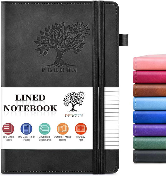 Lined Journal Notebook for Men & Women, 160 Pages College Ruled Journal for Writing, A5 Hardcover Leather Notebooks for Work, School, Business, Travel, Daily Diary 5.9" x 8.5" - Black