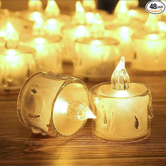 48 Pack Flameless Tea Lights - Battery Operated Crystal LED Tealight & Votive Electric Fake Candles for Valentines & Christmas