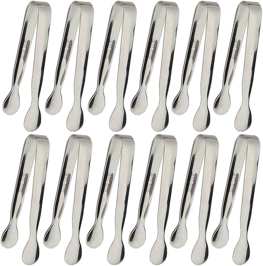 12PCS Ice Tongs Mini Sugar Tongs 4.25Inch Stainless Steel Small Serving Tong, Small Kitchen Tong for Appetizers,Tea Party, Coffee Bar, Desserts (Silver-12pcs)