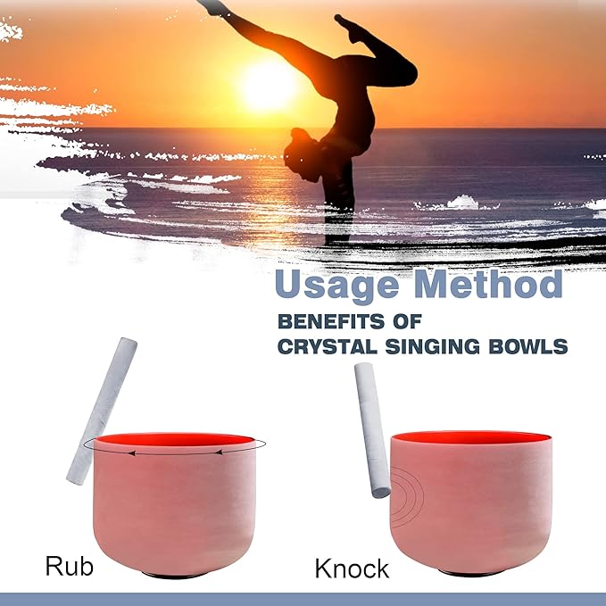 RYAN DVAN 8” C Note Red Frosted Root Chakra Crystal Singing Bowl with Free Heavy-Duty Carrying Case and Suede Striker O-Ring