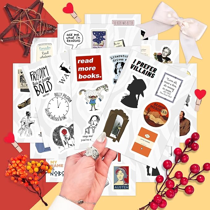 BulbaCraft 100Pcs Literature Stickers for Water Bottle and Laptop - Literary Party Favors & Decorations, Books Bookish Writing Poetry Reading Stickers, Book Lovers Gifts, Gifts for Women & Men