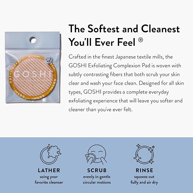 GOSHI Exfoliating Complexion Pads - Reusable, Rapid-Drying, Soft Exfoliating Face Scrubber for All Skin Types - Yellow - Made in Japan