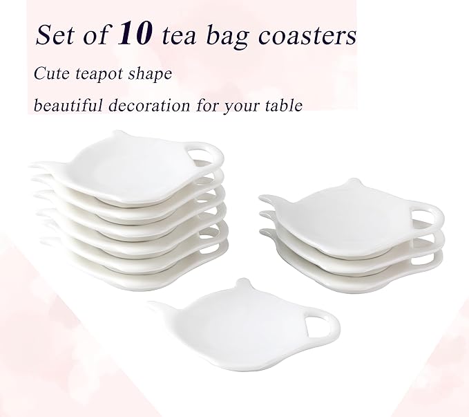 White Porcelain Used Tea Bag Holder, Set of 10 Tea Bag Coasters, Classic Teaspoon Rest, Teabag Rest Dish, Tea Party Gifts