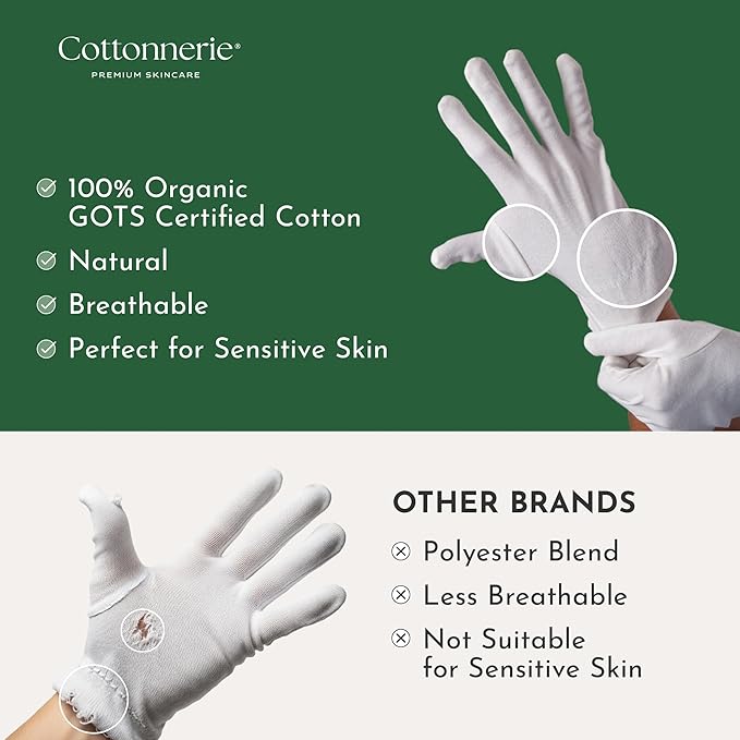 4 Pairs Cottonnerie Organic Cotton Gloves for Dry Hands Sleeping, Moisturizing Gloves Overnight, Hand Moisturizer Gloves, Moisture Gloves for Dry Hands Overnight, Sleeping Gloves, Small