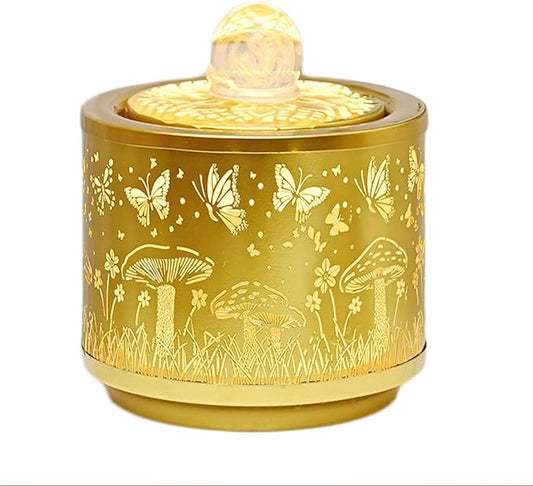 Indoor Tabletop Water Fountain Round - Home Décor Soothing Sound Machine - Automatic Pump, Indoor Zen Relaxation for Office, Living Room, Or Bedroom Yellow