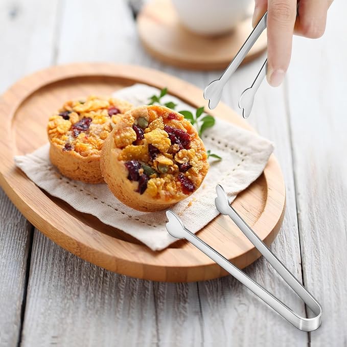 20-Packs Mini Serving Tongs, Stainless Steel Small Appetizers Tongs, Metal Kitchen Tongs, Ice Sugar Tongs for Serving Food (5inch，Silver)