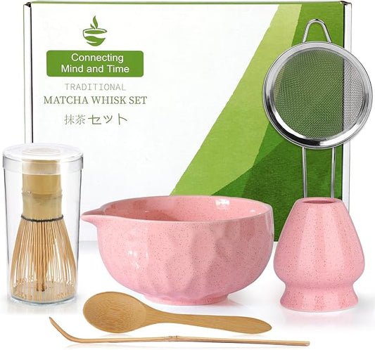 Matcha whisk Sets,Japanese Matcha Set,Matcha Bowl with Spout,Matcha Whisk and Holder,Bamboo Scoop,Sifter - 6 Pcs Tea Set for Matcha Lover,Tea Ceremony,Thanksgiving,Christmas gifts(Blue)