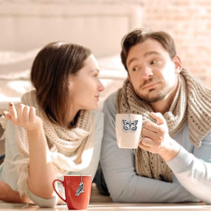 2 Pack Tea Infuser - Gothic Loose Leaf Tea Steeper with Black Raven & Skull Butterfly Charm, 304 Stainless Steel, Perfect Spooky Tea Gift