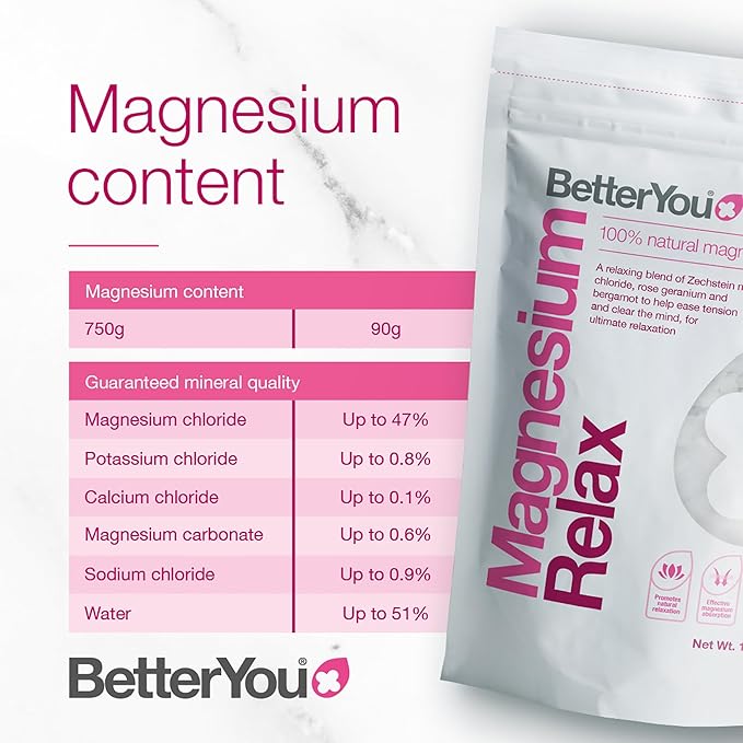 BetterYou Magnesium Relax Bath Flakes - Body Recovery Bath Salts with Magnesium - For Skin Health & Sore Muscle Relief - With Essential Oils - 1.6 lb
