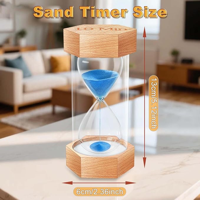 20 Minute Hourglass Sand Timer, Natural Wood Grain Hexagonal Hour Glass Sand Clock 20 Minutes, Reloj De Arena, Large Wooden Sandglass Sand Watçh 20 Min for Rustic Desk Decor, Office, Game, Classroom