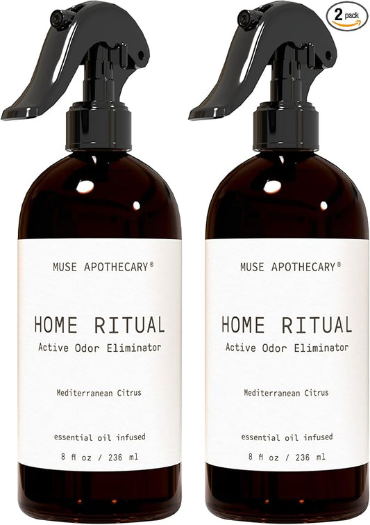 Muse Apothecary Home Ritual Active Odor Eliminator Spray - Furniture Deodorizer Spray & Bathroom Odor Eliminator for Home - Essential Oil Air Freshener - 8oz, Mediterranean Citrus