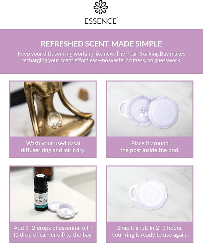 Essence Pearl Travel Case - Wearable Aromatherapy Kit with Nasal Diffuser Rings, Soaking Bay, and 5mL Essential Oil – Portable Wellness Gift Set for On?The?Go Self Care