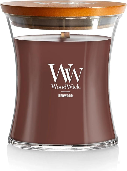 WoodWick Redwood Holiday Candle Gifts for Women and Men, 9.7 oz Medium Hourglass Candle with Crackling Wick