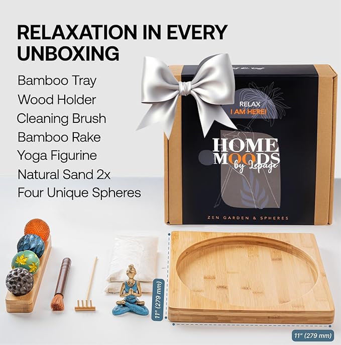 Zen Garden for Desk - 11" Bamboo Sand Tray Therapy Kit | Meditation Gift | Sensory-Based Wellness Tool for Mindfulness & Emotional Support | Zen Decor