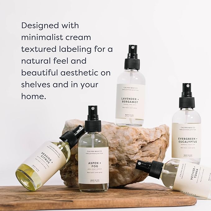 Calyan Wax Co. Lavender & Bergamot Natural Room Spray Infused with Essential Oils, Air Freshener Spray & Aromatic Mist in Non-Aerosal Spray Bottles, 4 Fl Oz Each