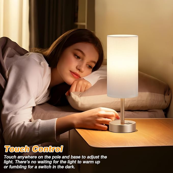 Dicoool Touch Bedside Table Lamp with USB - 3 Way Dimmable Lamp for Bedroom Nightstand, Desk Lamp with Charging Station for Dorm, Living Room, Office, Kids Room, Nursery