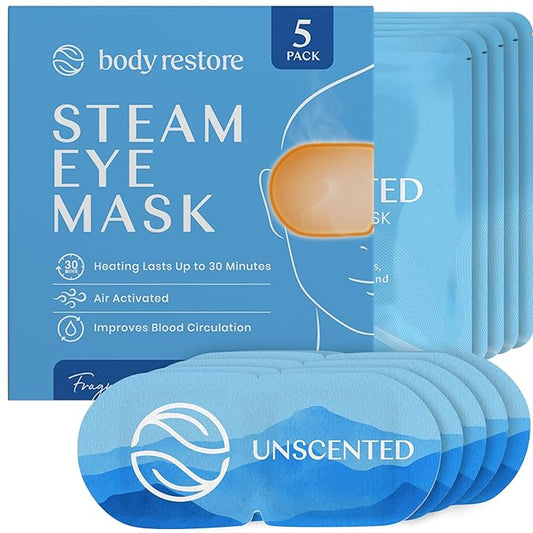 Body Restore Heated Eye Mask for Dry Eyes 5 Pack - Self Heating Warm Compress, Christmas Stocking Stuffers, White Elephant, Birthday Gifts for Women, Men, Stye Eye Treatment, Relaxation - Unscented