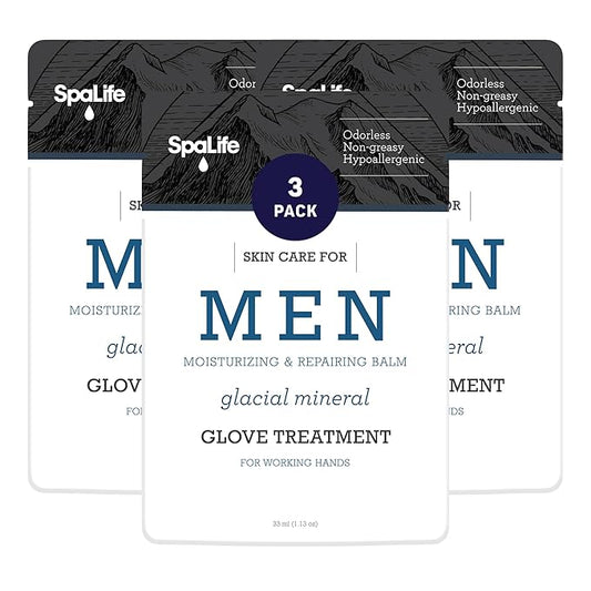 Spa Life Men's Glacial Mineral Moisturizing and Repairing Balm for The Working Hand (Hand Gloves 3 Pack)